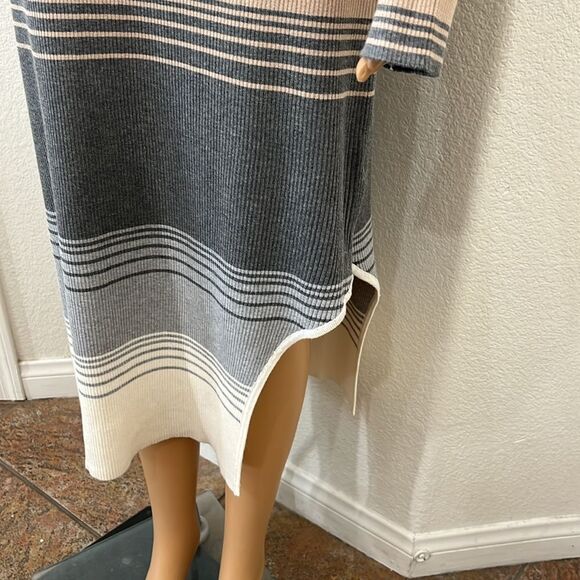 Madden Girl Cream Gray Long Sleeve Dress Scoop Neck Long Sleeve Ribbed Midi New - Picture 7 of 13